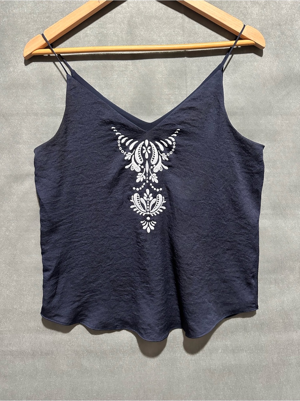 EXPRESS Navy Blue Embroidered V-Neck Cami Tank Top Size M